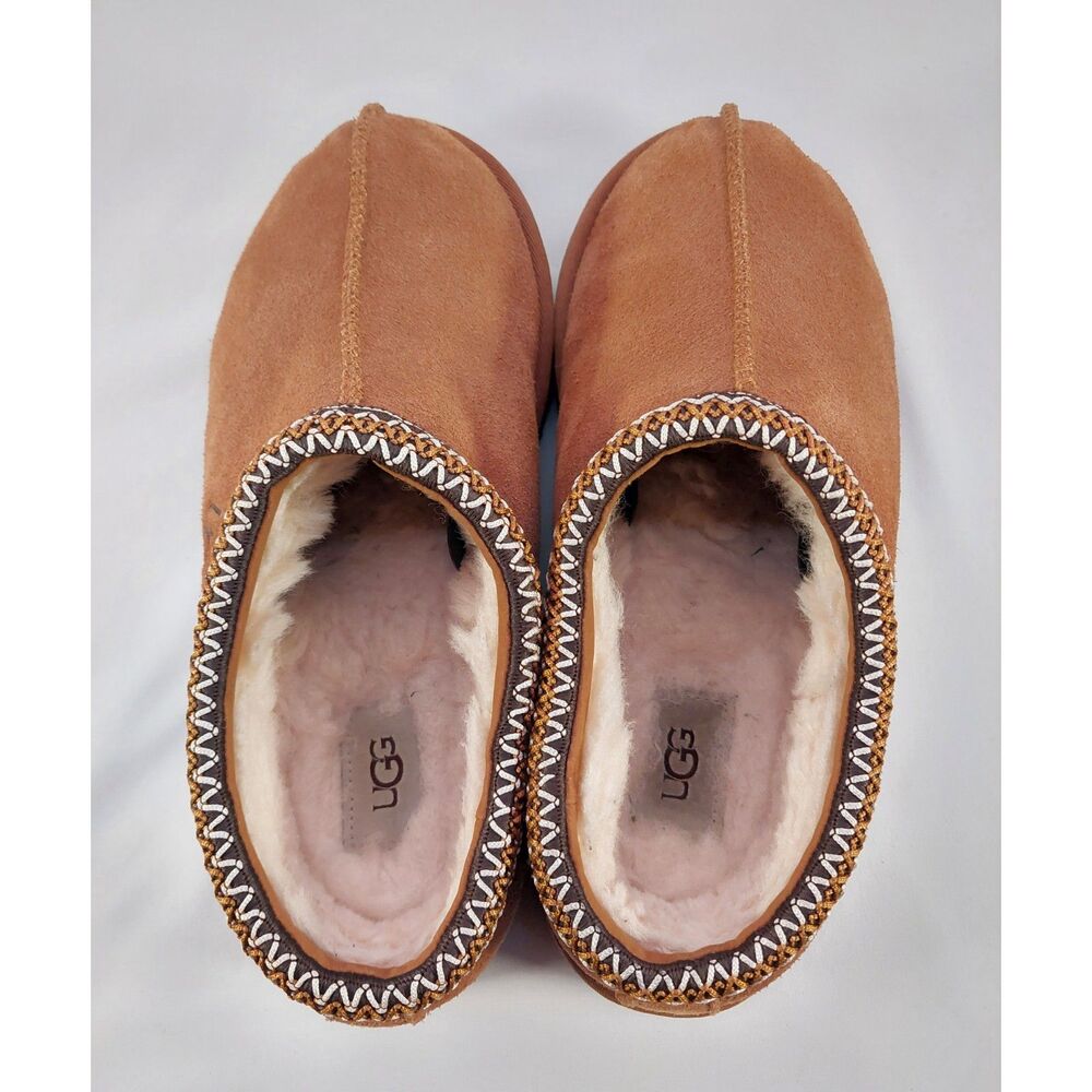 UGG Tasman Slippers Womens 9 Chestnut Suede Slip On Sheepskin Lined - Picture 3 of 5